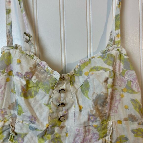 Vntg H&M Divided Floral Dress Strapless Sweatheart Neckline Pearl Buttons Sz 4 - Picture 3 of 6